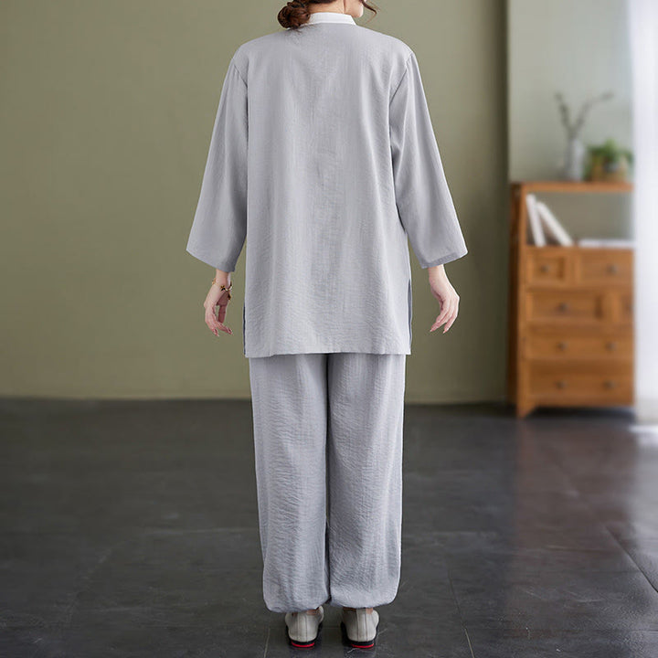 Buddha Stones 2pcs Cotton Tai Chi Shirt Top Pants Meditation Zen Clothing Women's Set - image 3