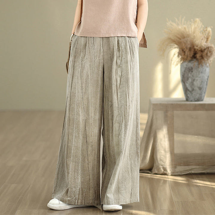 Buddha Stones Casual Tan Women's Cotton Elastic Waist  Wide Leg Pants With Pockets - image 7
