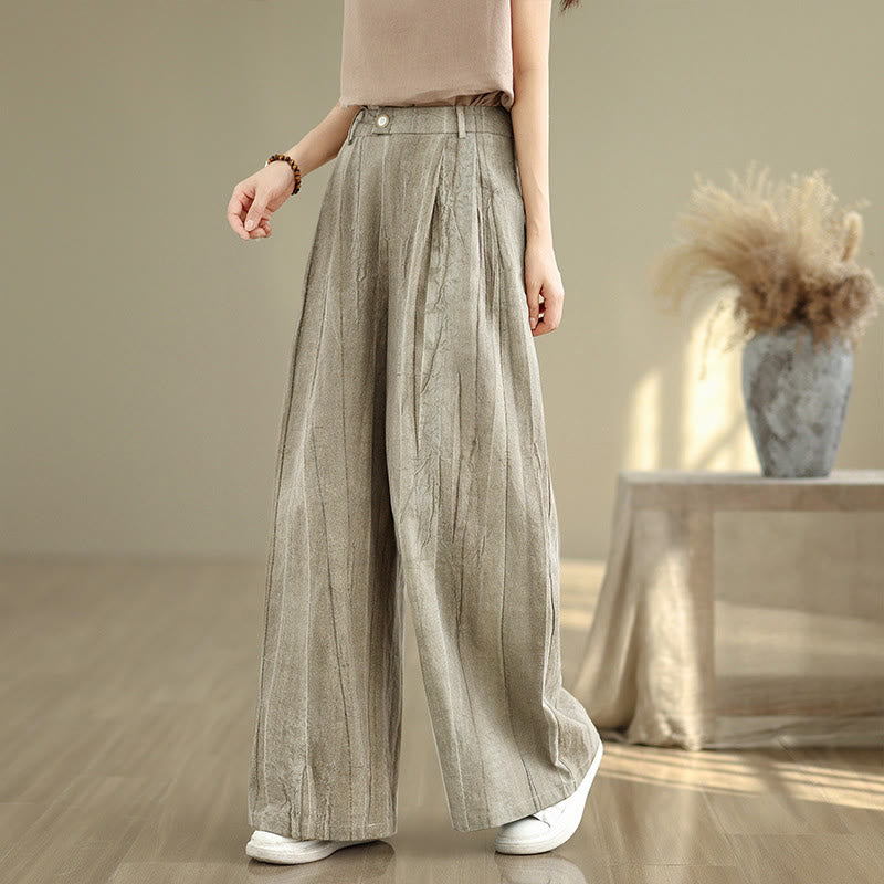 Buddha Stones Casual Tan Women's Cotton Elastic Waist  Wide Leg Pants With Pockets - image 5