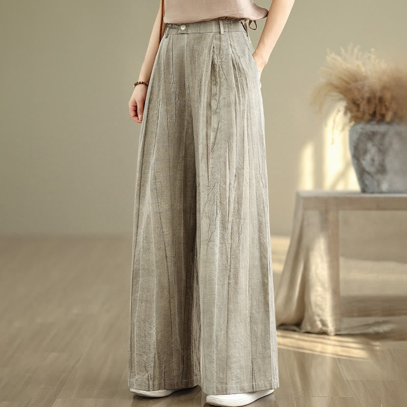 Buddha Stones Casual Tan Women's Cotton Elastic Waist  Wide Leg Pants With Pockets - image 4