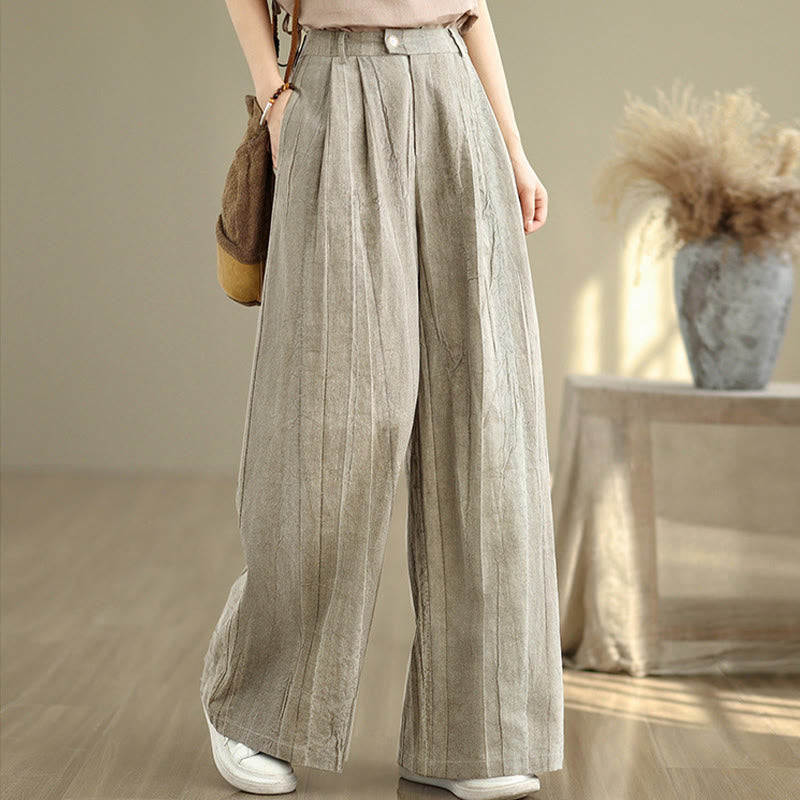 Buddha Stones Casual Tan Women's Cotton Elastic Waist  Wide Leg Pants With Pockets - image 2