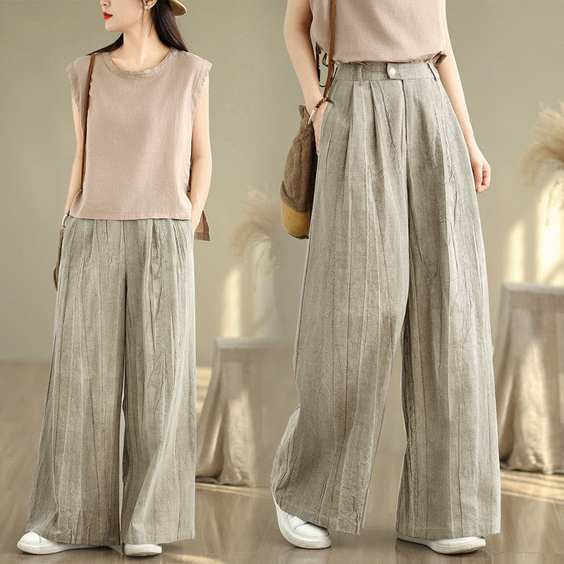 Buddha Stones Casual Tan Women's Cotton Elastic Waist  Wide Leg Pants With Pockets - Tan - US14,UK/AU18,EU46 (2XL) - image 1