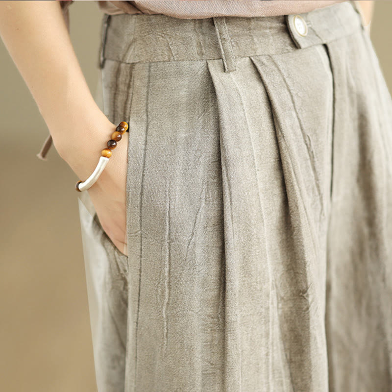 Buddha Stones Casual Tan Women's Cotton Elastic Waist  Wide Leg Pants With Pockets - image 9