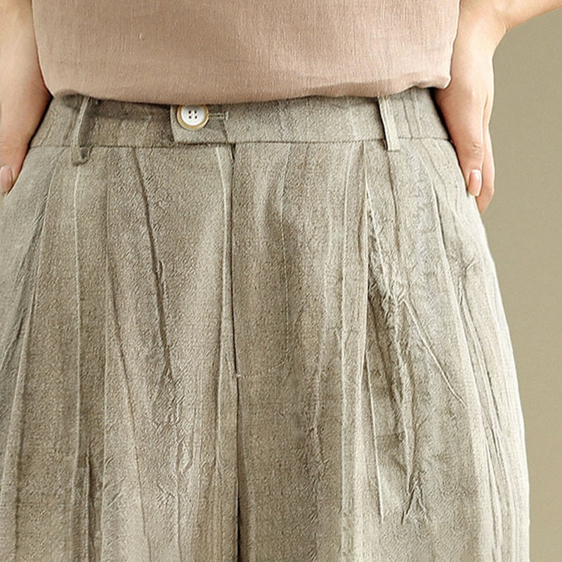 Buddha Stones Casual Tan Women's Cotton Elastic Waist  Wide Leg Pants With Pockets - image 11