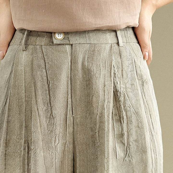 Buddha Stones Casual Tan Women's Cotton Elastic Waist  Wide Leg Pants With Pockets - image 11