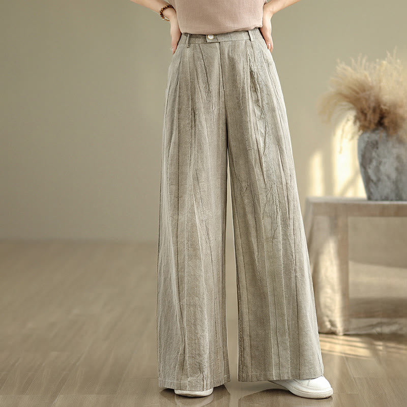 Buddha Stones Casual Tan Women's Cotton Elastic Waist  Wide Leg Pants With Pockets - image 6