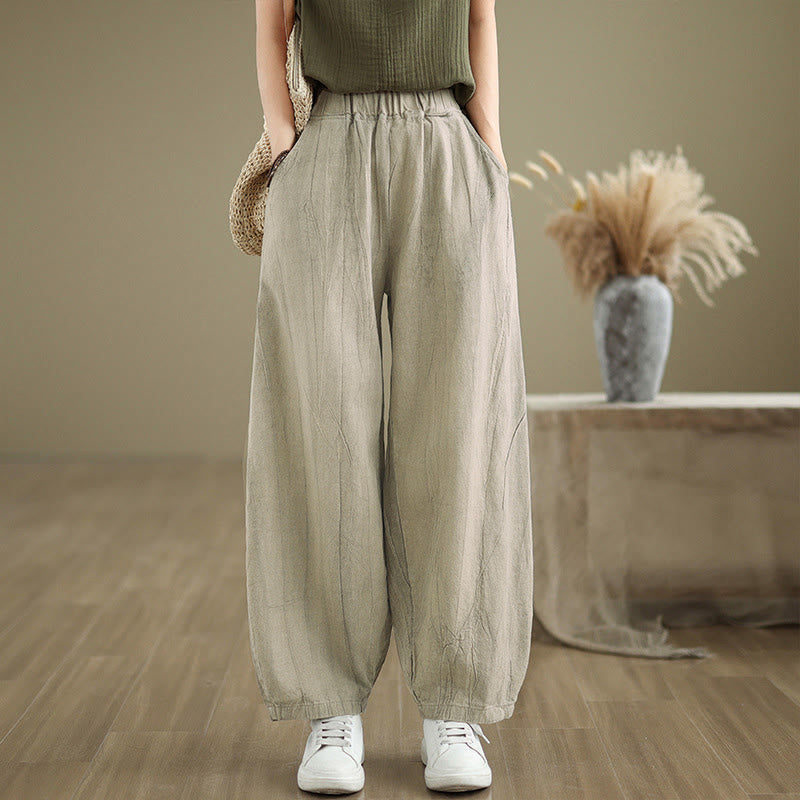 Buddha Stones Casual Plain Women's Cotton Linen Harem Pants With Pockets - Beige - US8-10,UK/AU12-14,EU40-42 (2XL) - image 1