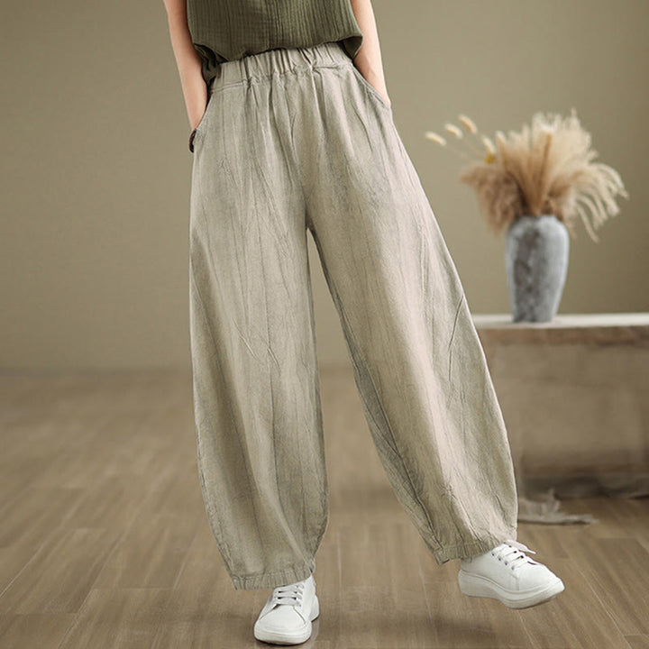 Buddha Stones Casual Plain Women's Cotton Linen Harem Pants With Pockets - image 5