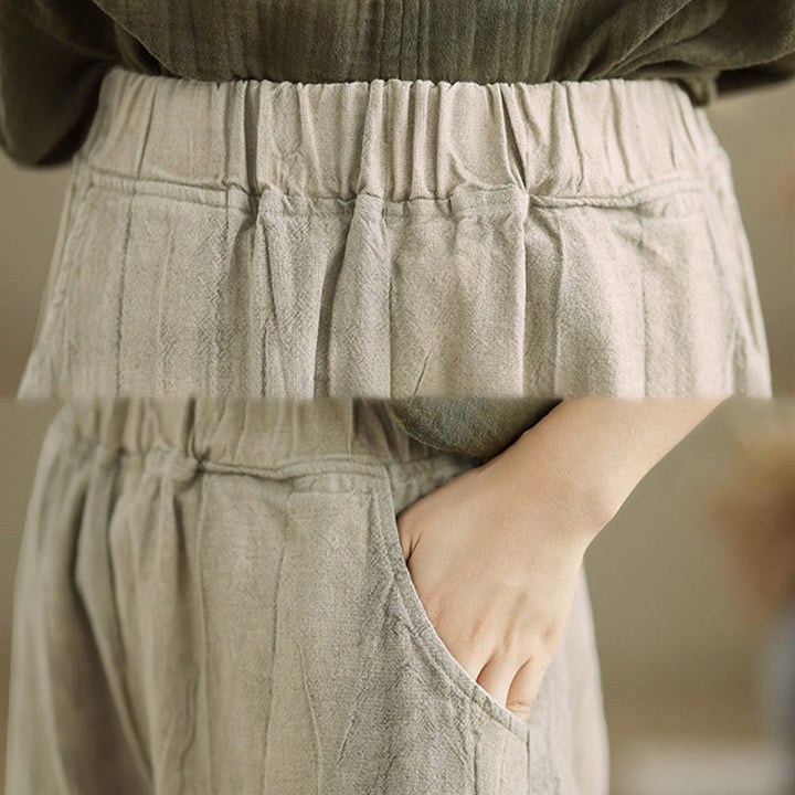 Buddha Stones Casual Plain Women's Cotton Linen Harem Pants With Pockets - image 7