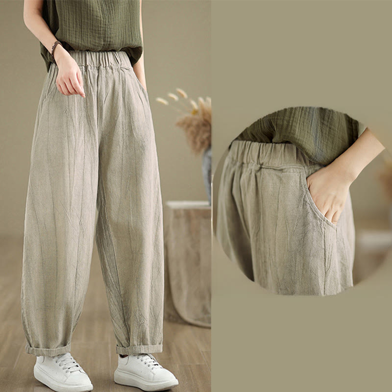 Buddha Stones Casual Plain Women's Cotton Linen Harem Pants With Pockets - image 6
