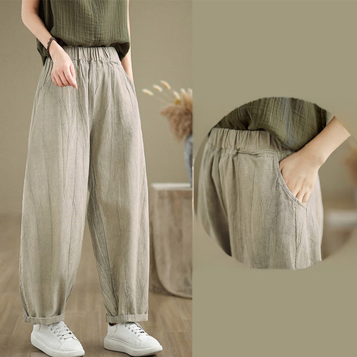 Buddha Stones Casual Plain Women's Cotton Linen Harem Pants With Pockets - image 6
