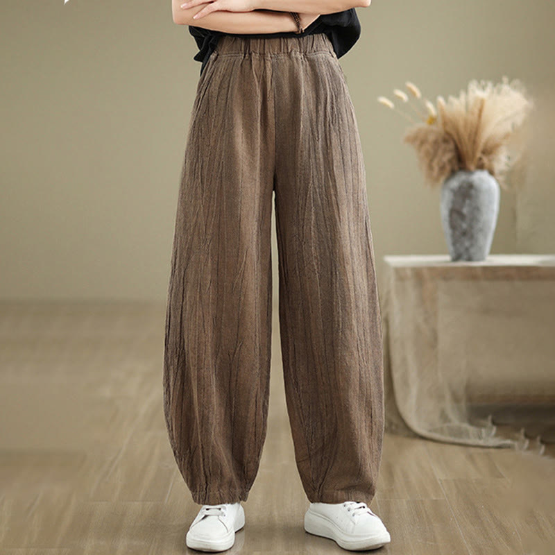 Buddha Stones Casual Plain Women's Cotton Linen Harem Pants With Pockets - SaddleBrown - US8-10,UK/AU12-14,EU40-42 (2XL) - image 9