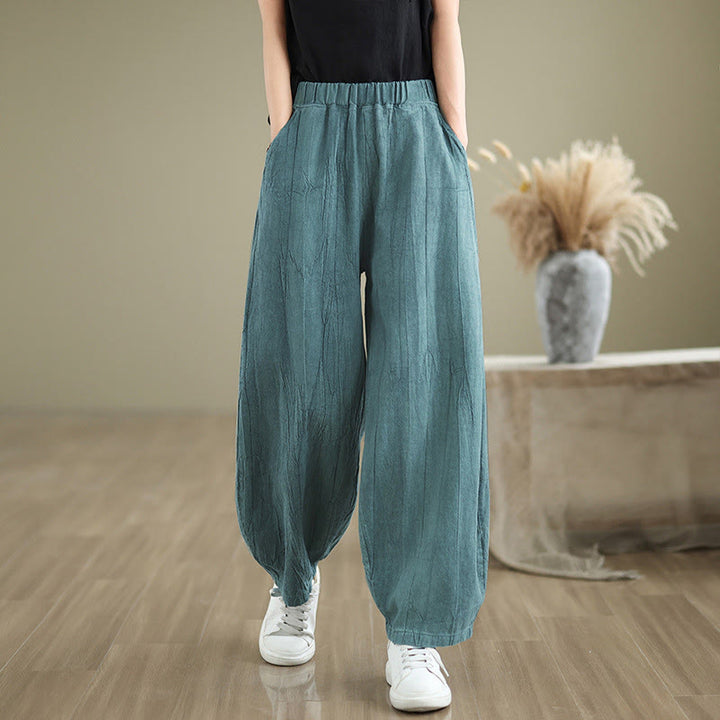 Buddha Stones Casual Plain Women's Cotton Linen Harem Pants With Pockets - CadetBlue - US8-10,UK/AU12-14,EU40-42 (2XL) - image 14