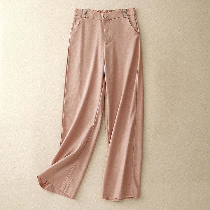 Buddha Stones Casual Straight Leg Design Women's Cotton Linen Pants With Pockets - LightSalmon - US14,UK/AU18,EU46 (2XL) - image 1