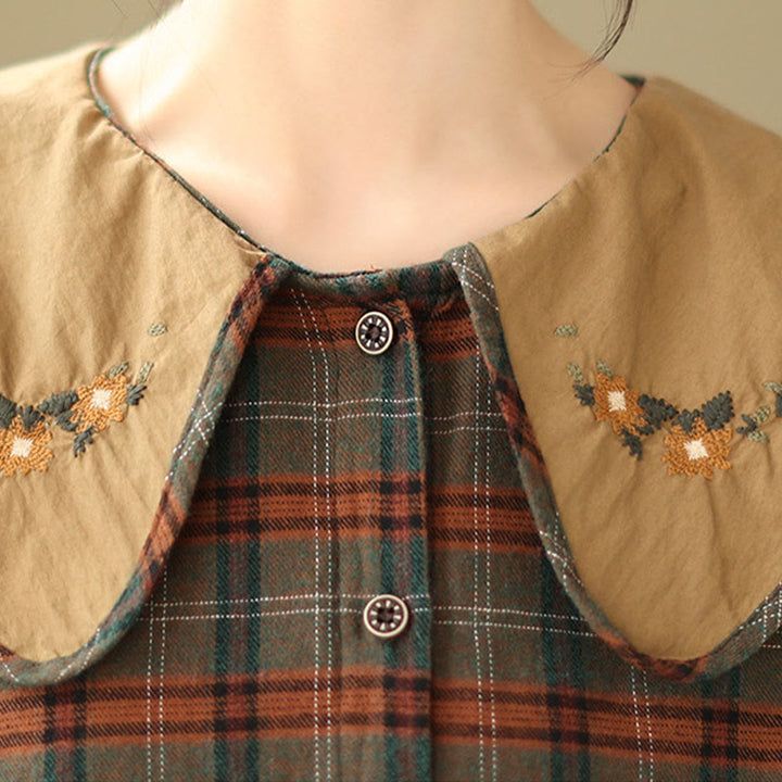 Buddha Stones Embroidered Plaid Pattern Cotton Women's Shirt - image 13