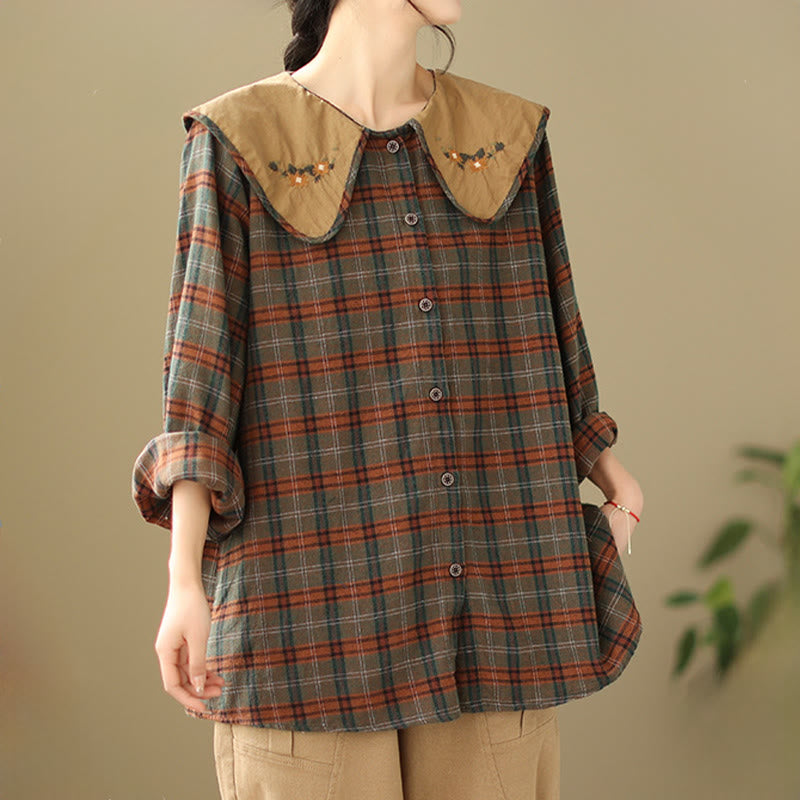 Buddha Stones Embroidered Plaid Pattern Cotton Women's Shirt - image 10