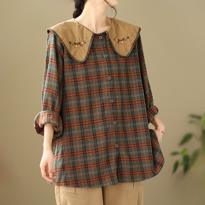 Buddha Stones Embroidered Plaid Pattern Cotton Women's Shirt - image 10