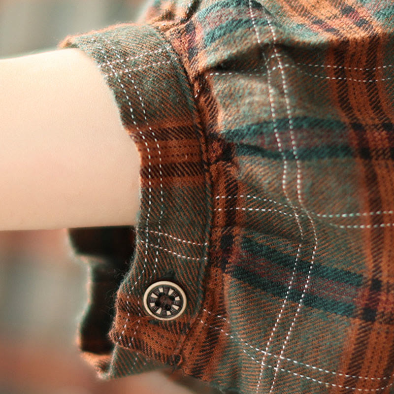 Buddha Stones Embroidered Plaid Pattern Cotton Women's Shirt - image 16