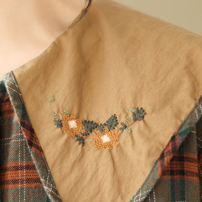 Buddha Stones Embroidered Plaid Pattern Cotton Women's Shirt - image 14