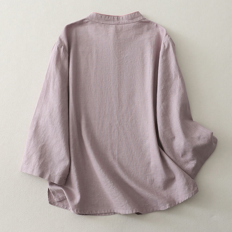 Buddha Stones Plain Slanted Buttons Cotton Linen Women's Shirt - image 4