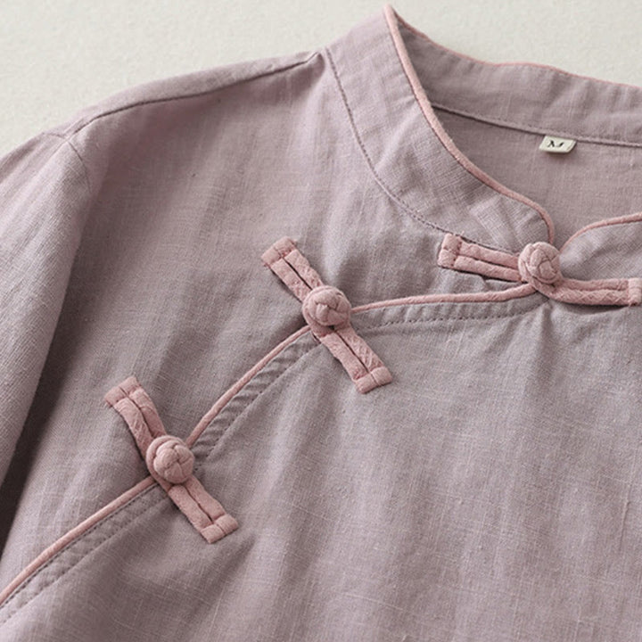 Buddha Stones Plain Slanted Buttons Cotton Linen Women's Shirt - image 7