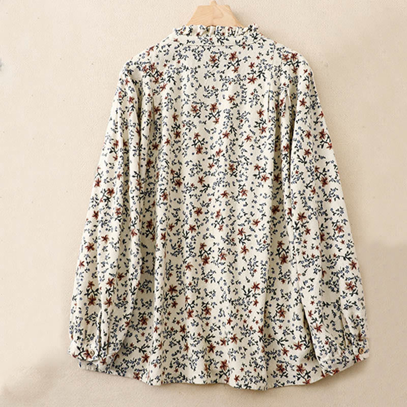 Buddha Stones Casual Florals Crew Neck Cotton Linen Women's Shirt - image 2