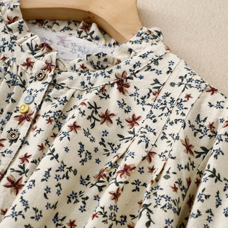 Buddha Stones Casual Florals Crew Neck Cotton Linen Women's Shirt - image 6