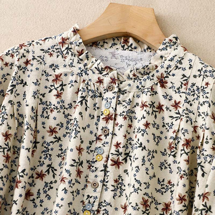 Buddha Stones Casual Florals Crew Neck Cotton Linen Women's Shirt - image 3
