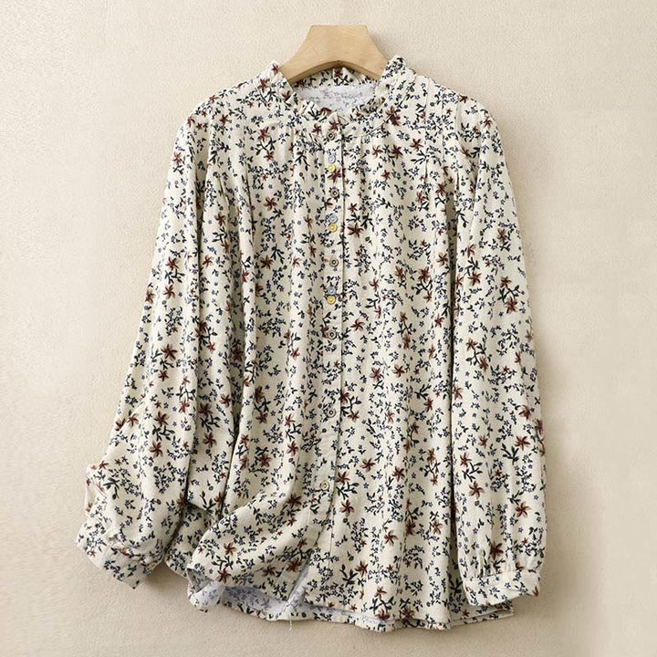 Buddha Stones Casual Florals Crew Neck Cotton Linen Women's Shirt - Beige - US14,UK/AU18,EU46 (2XL) - image 1