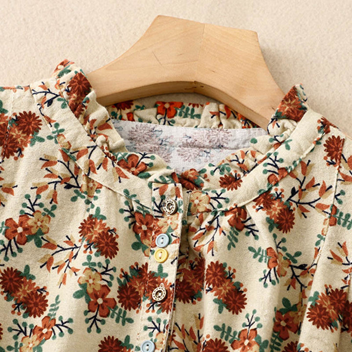 Buddha Stones Casual Florals Crew Neck Cotton Linen Women's Shirt - image 12