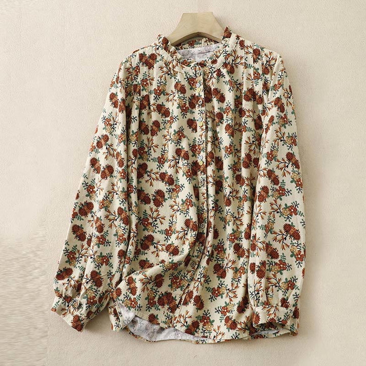 Buddha Stones Casual Florals Crew Neck Cotton Linen Women's Shirt - Moccasin - US14,UK/AU18,EU46 (2XL) - image 11
