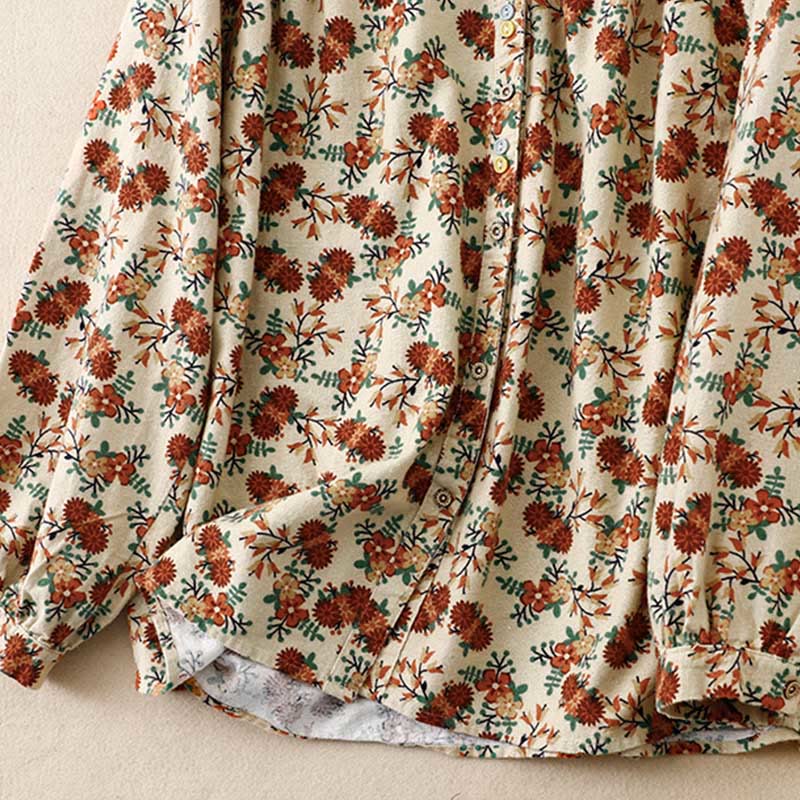 Buddha Stones Casual Florals Crew Neck Cotton Linen Women's Shirt - image 13