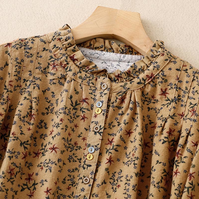 Buddha Stones Casual Florals Crew Neck Cotton Linen Women's Shirt - image 18