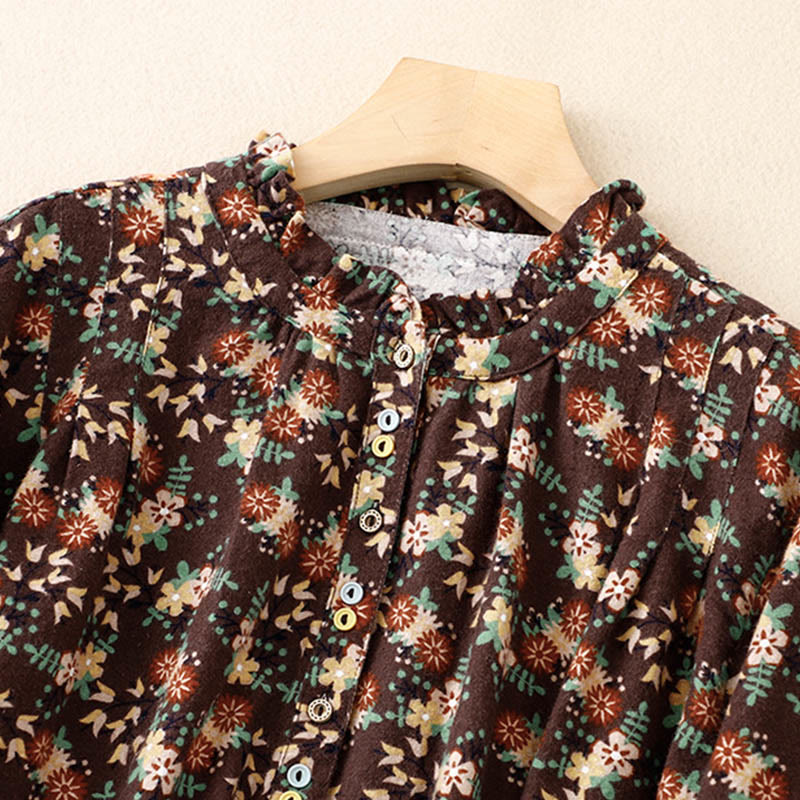 Buddha Stones Casual Florals Crew Neck Cotton Linen Women's Shirt - image 24