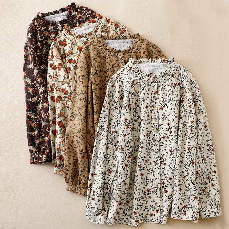 Buddha Stones Casual Florals Crew Neck Cotton Linen Women's Shirt - image 29