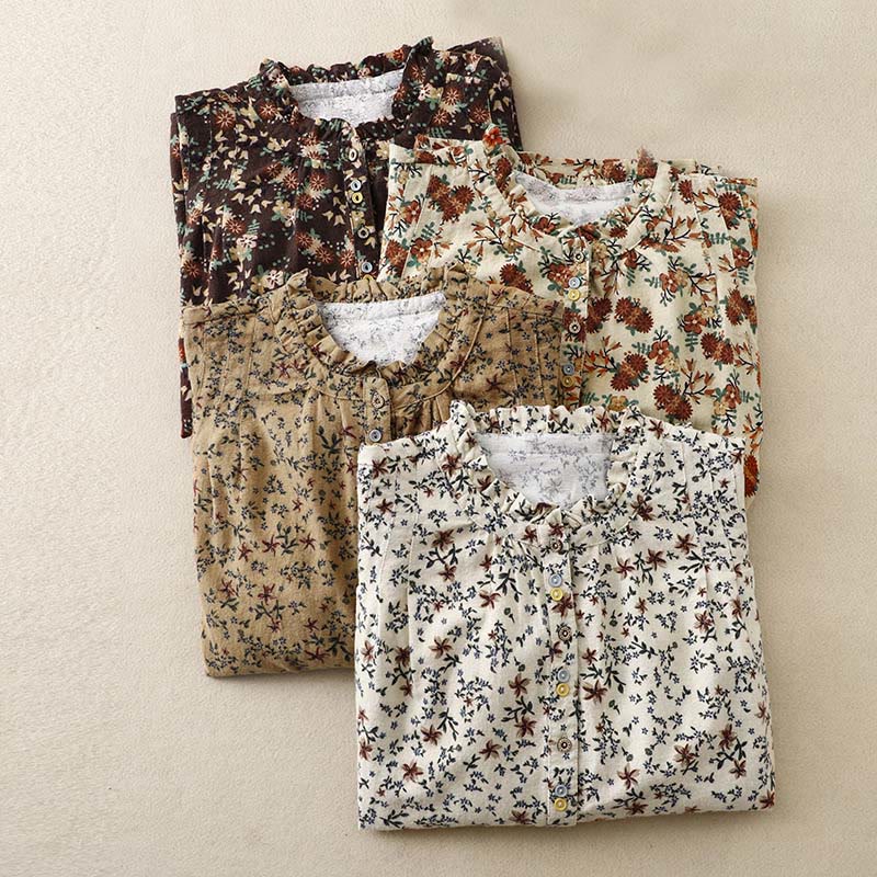 Buddha Stones Casual Florals Crew Neck Cotton Linen Women's Shirt - image 31