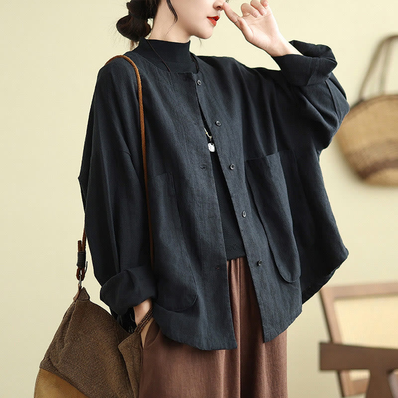 Buddha Stones Plain Design Long Sleeve Women's Cotton Linen Jacket With Pockets - image 15