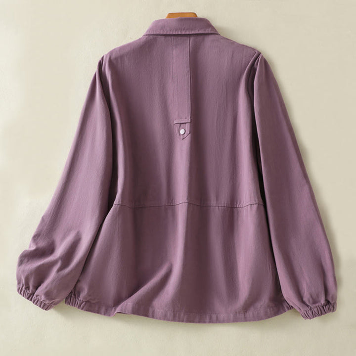 Buddha Stones Plain Button Design Stand Collar Women's Cotton Jacket - image 2