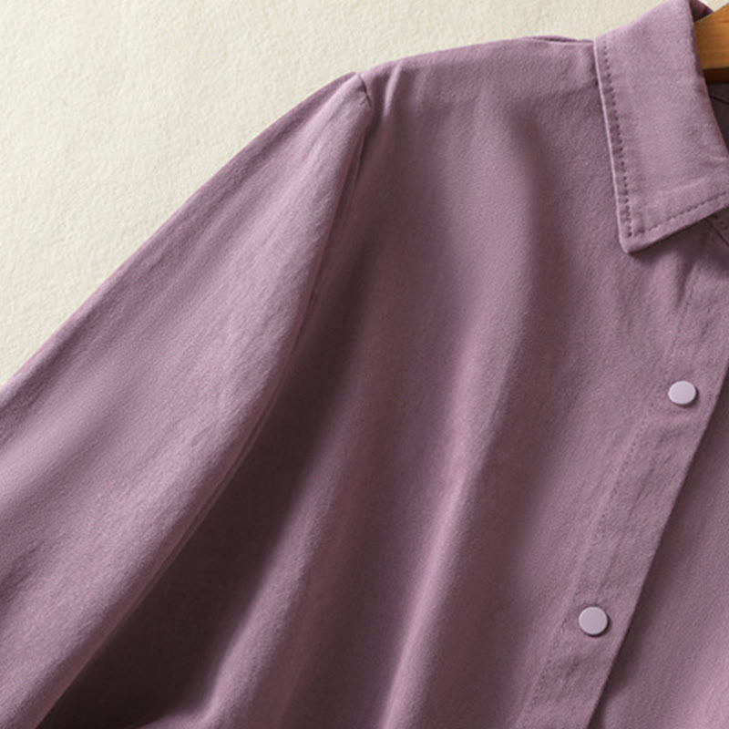 Buddha Stones Plain Button Design Stand Collar Women's Cotton Jacket - image 7