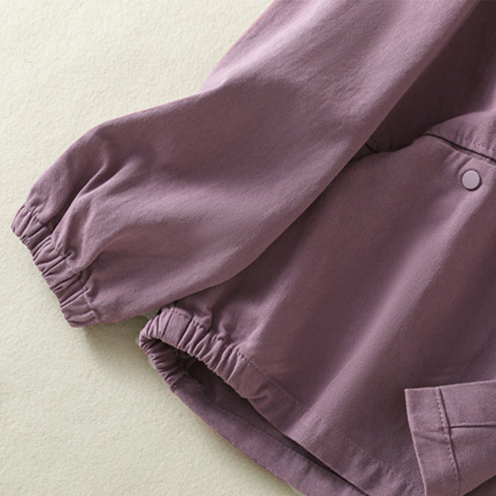 Buddha Stones Plain Button Design Stand Collar Women's Cotton Jacket - image 8