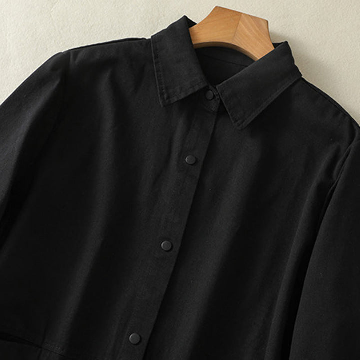 Buddha Stones Plain Button Design Stand Collar Women's Cotton Jacket - image 15