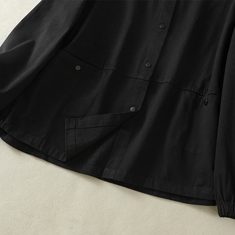 Buddha Stones Plain Button Design Stand Collar Women's Cotton Jacket - image 16