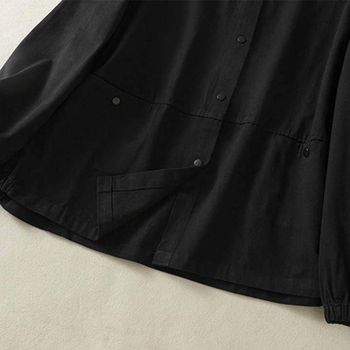 Buddha Stones Plain Button Design Stand Collar Women's Cotton Jacket - image 16