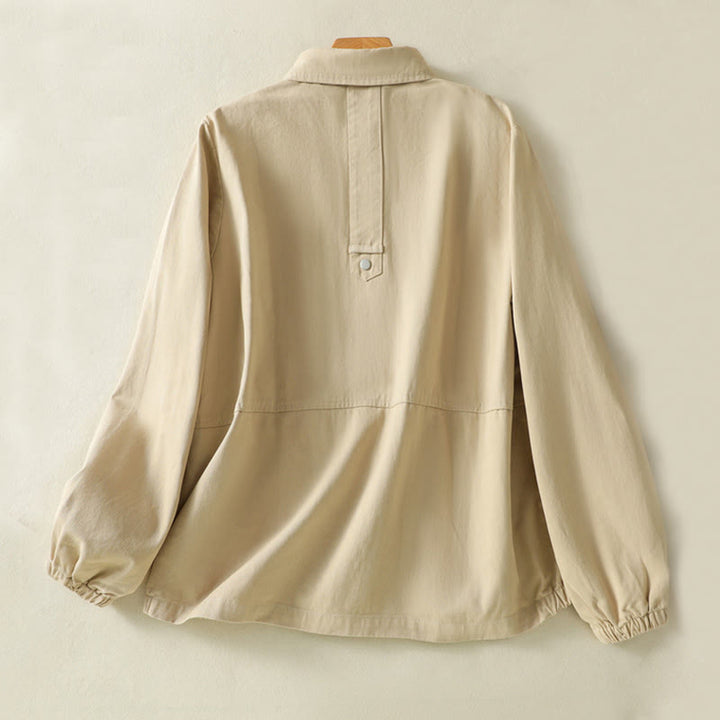Buddha Stones Plain Button Design Stand Collar Women's Cotton Jacket - image 18