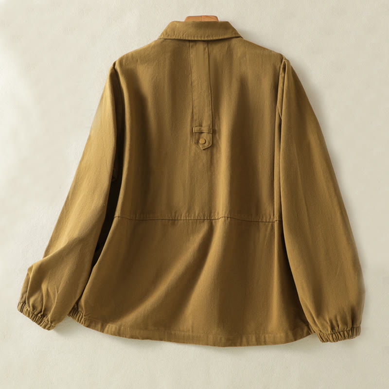 Buddha Stones Plain Button Design Stand Collar Women's Cotton Jacket - image 28