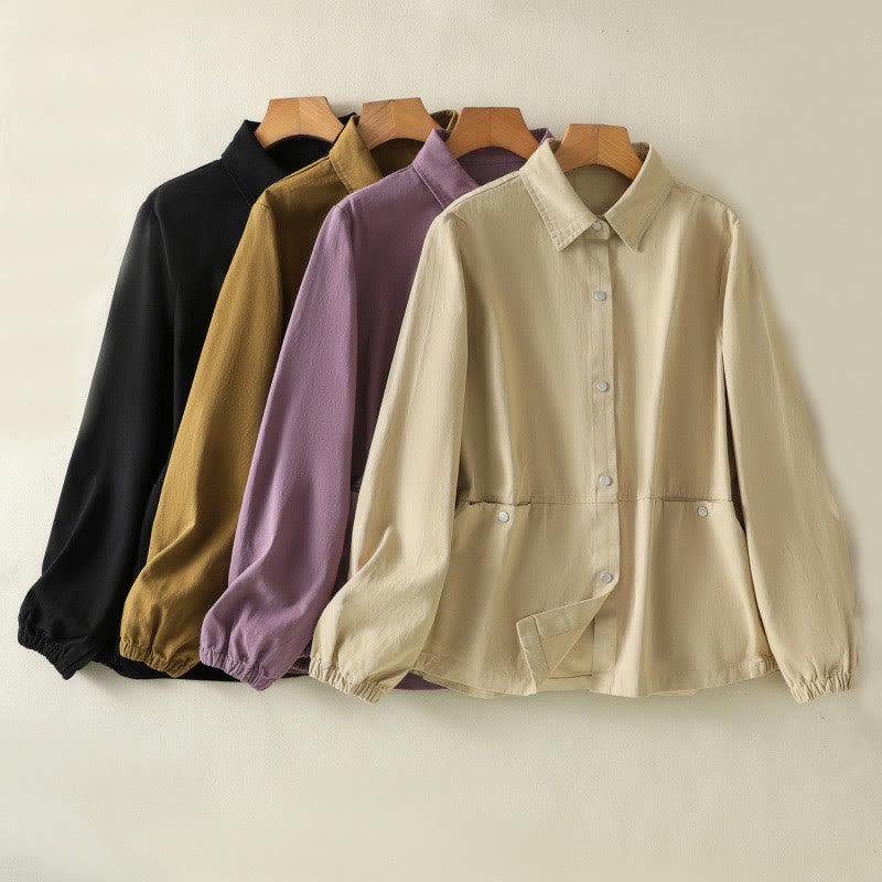 Buddha Stones Plain Button Design Stand Collar Women's Cotton Jacket - image 35