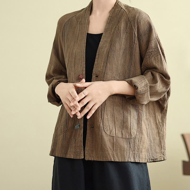 Buddha Stones Plain Long Sleeve Women's Cotton Linen Jacket With Pockets - image 4