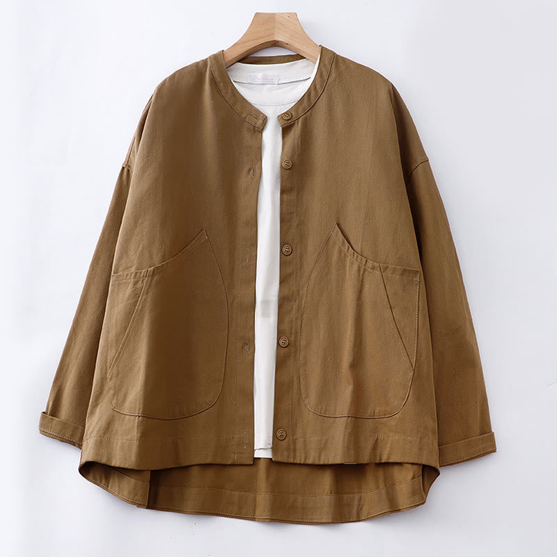 Buddha Stones Solid Color Long Sleeve Women's Cotton Jacket With Pockets - DarkGoldenrod - US14,UK/AU18,EU46 (2XL) - image 1