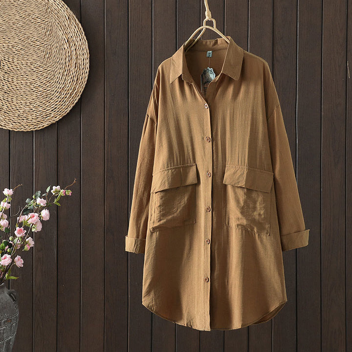 Buddha Stones Plain Buttons Women's Cotton Coat With Pockets - Peru - US8-10,UK/AU12-14,EU40-42 (2XL) - image 0