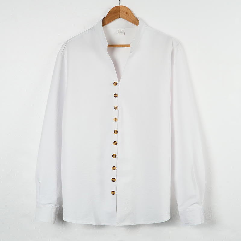 Buddha Stones Solid Color Buttons Fall Long Sleeve Men's Shirt - White - US/UK/AU46,EU56 (3XL) - image 6